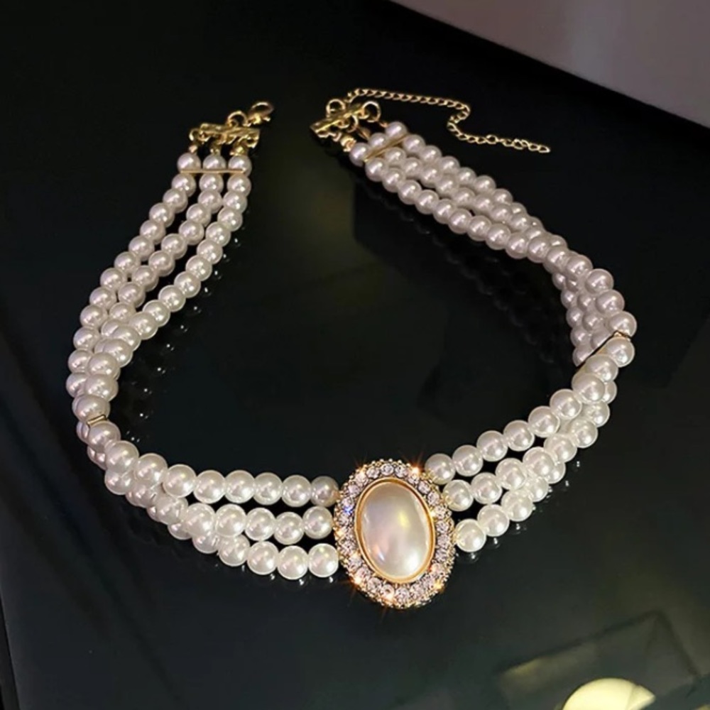 🌟 Gorgeous Big Baroque Imitation Pearl Two Tone Chain Necklace Elegant Choker
